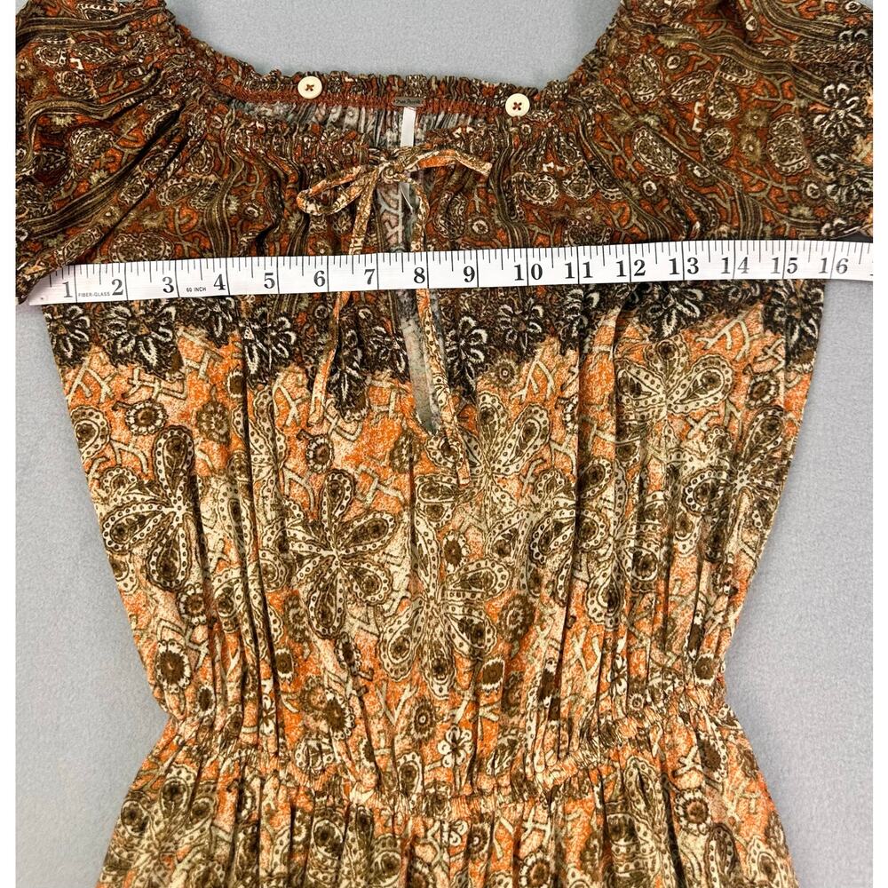 Free People So Divine Boho Floral Off The Shoulder Romper Peasant Sleeve Size XS - Picture 9 of 11